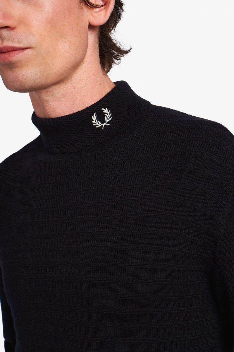 Black Fred Perry Chevron Textured Roll Neck Jumper Men's Knitwear | PH 1283UZGT